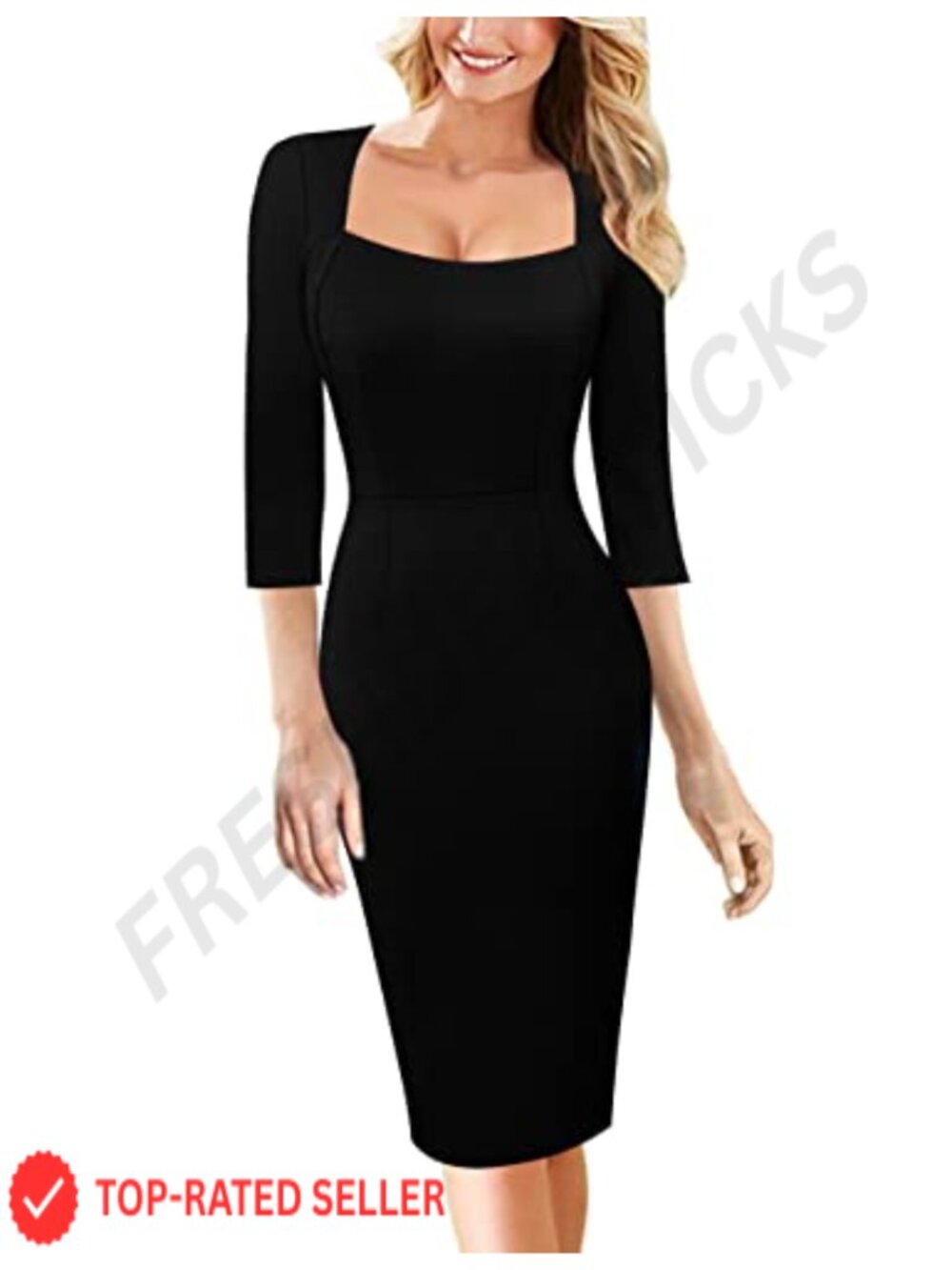 Women's Vintage Square Neck Bodycon Work Office Business Casual Dress